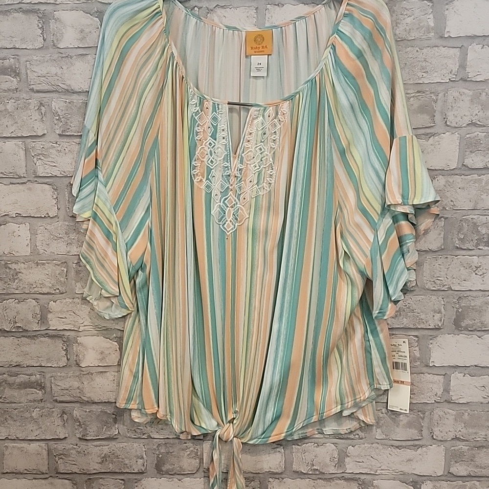 Ruby Rd. Tie Front Spring Breeze NWT 2x Top - Picture 8 of 9